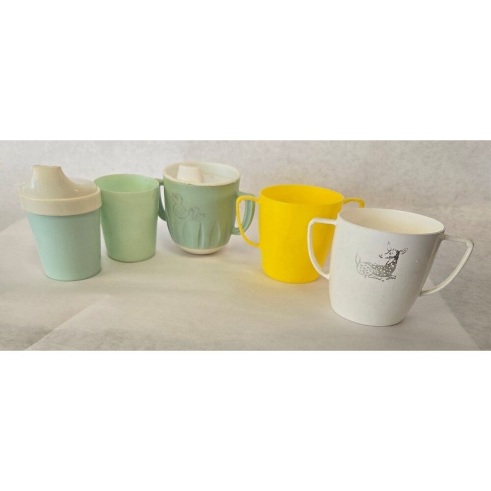 Vintage Toddler Drinkware Lot Sippy Cups Sanitoy 1971 Training Cups Made in USA